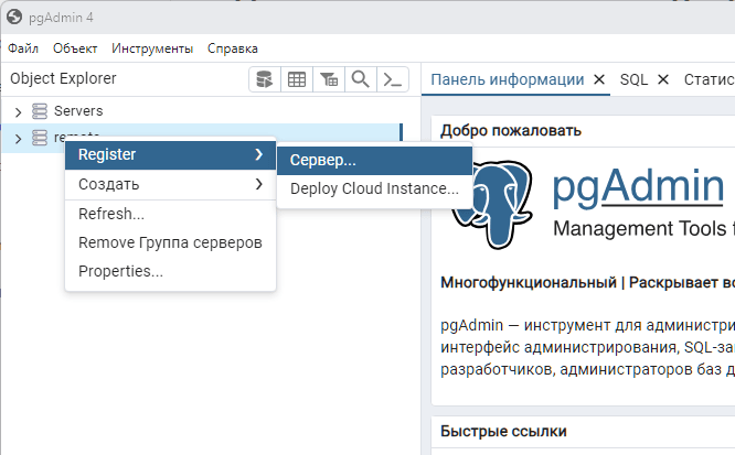 pgadmin 4 настройка подключения к серверу скриншот 1