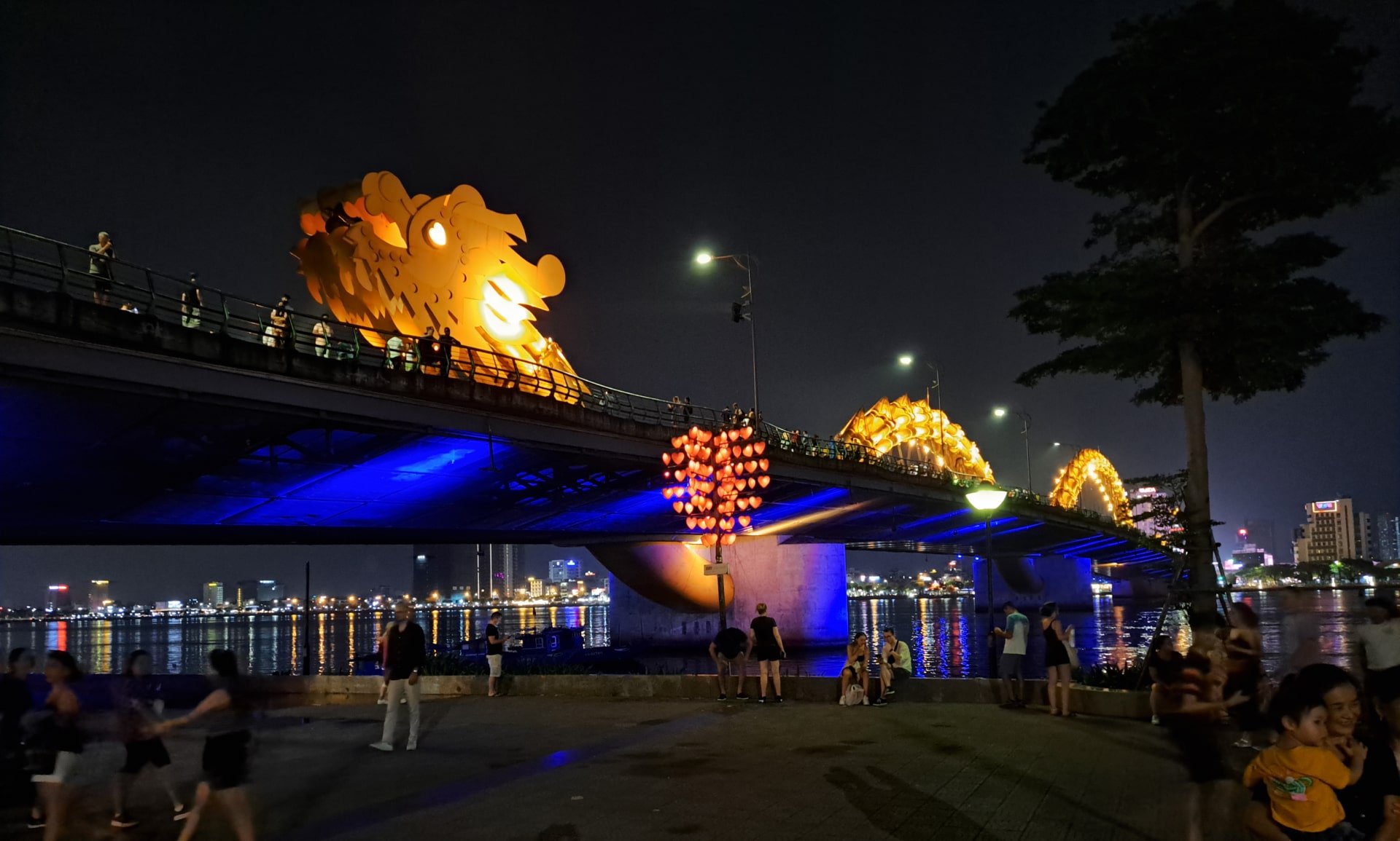 мост дракона вечером Дананг фото